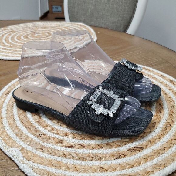 Esprit Averie Women's Dark Demin Embelluahed Buckle Slide Sandals, Size 7 - Picture 2 of 7